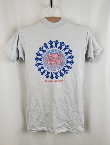 Vintage Around the World at Library T-Shirt Youth 14-16 Single Stitch, Deadstock - Picture 2 of 5