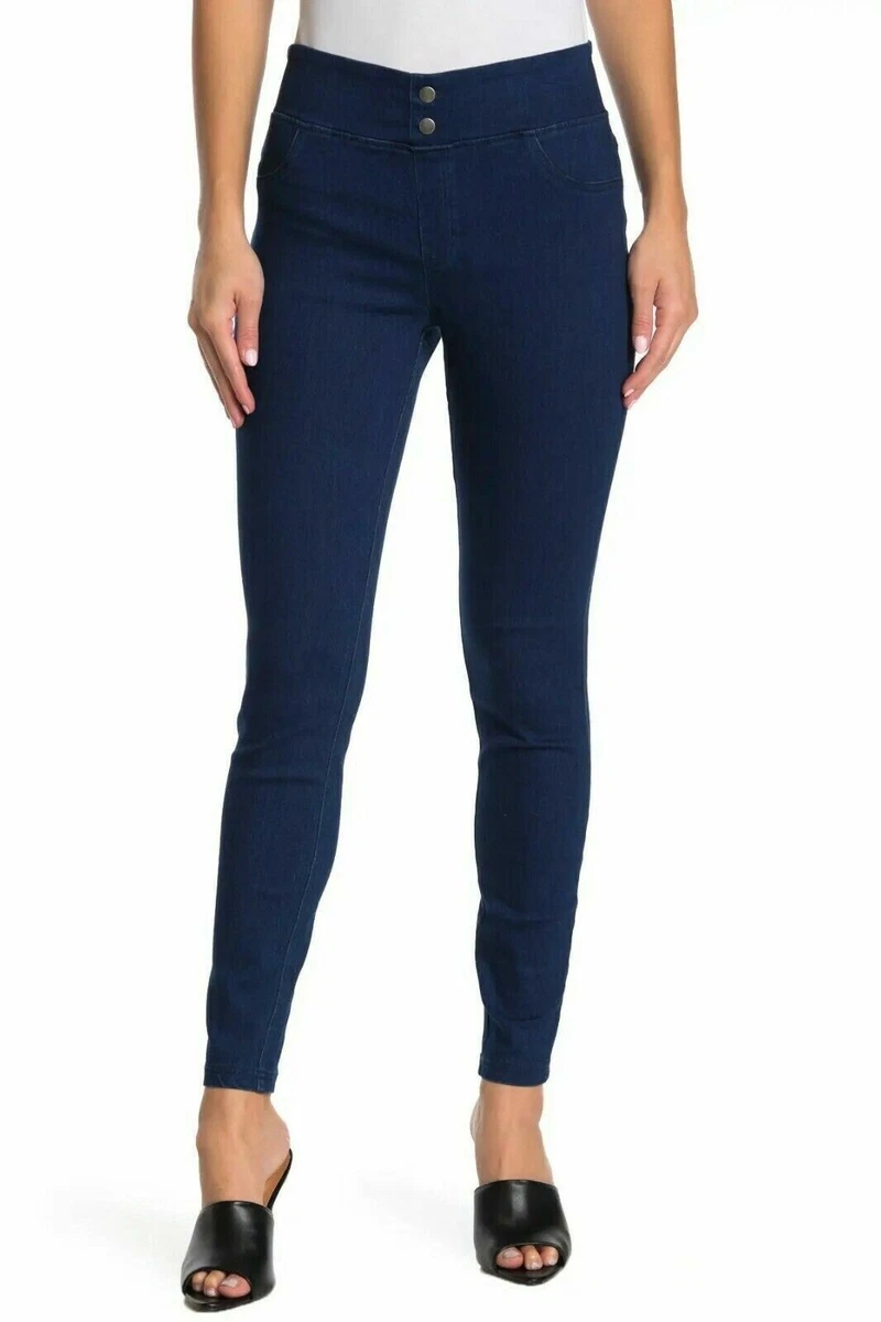 HUE Classic Double Button Smooth Denim Leggings, Dark Indigo Wash XS