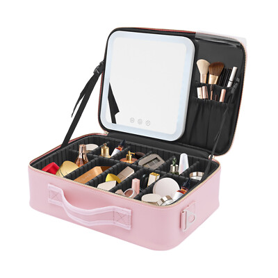 Rectangle Makeup Box Portable Rectangular Makeup Bag with Mirror, Lights & Shoulder Strap ...