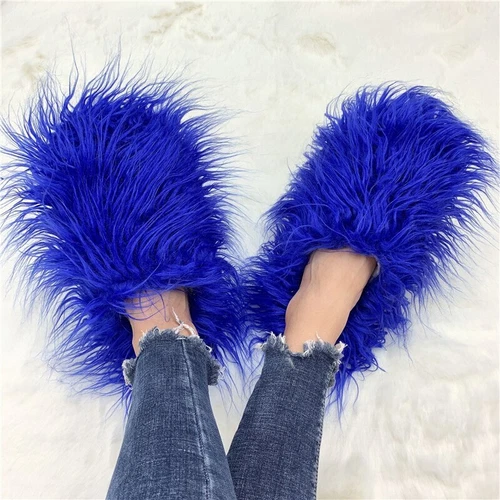 Outside Fashion Fluffy Sheep Mongolia Fur Sliper Shose For Women And Men - Picture 4 of 35