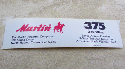 Vintage Marlin Firearms Box Sticker, Decal, Label, 375 Win. Lever ...