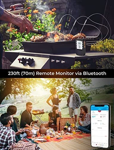 Bluetooth Meat Thermometer, Wireless Meat Thermometer for Smoker 2 x Probes