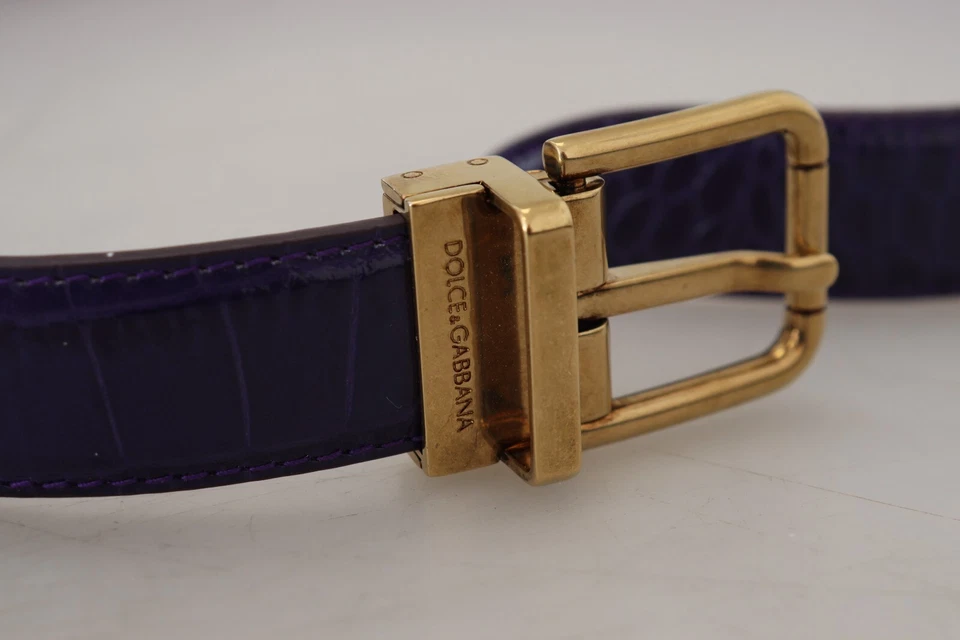 DOLCE & GABBANA Cinturón Púrpura Cuero Exótico Hebilla Metal Dorado 70cm/28in 760usd Foto 3 de 4