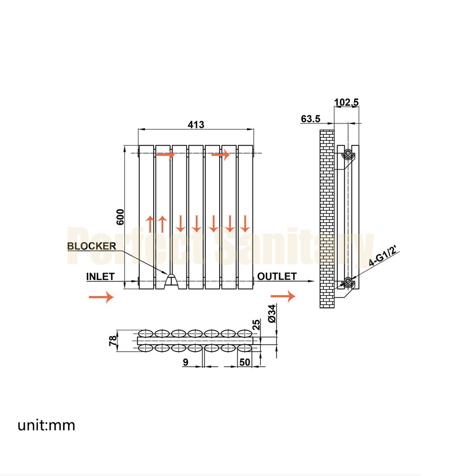 Designer Oval Column Flat Panel Radiator Horizontal Vertical Central ...