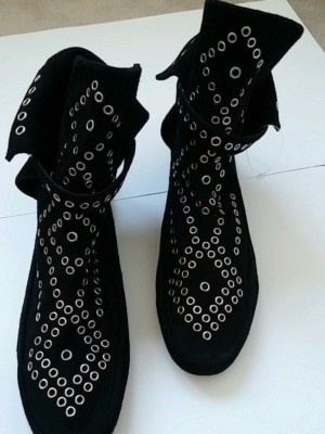 Rear Cynthia Vincent Black Suede Factory Sample Studded  Ankle Boots Sz 7