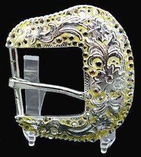 Western Ornate Scroll Cowgirl Bling Rhinestones Vintage Belt Buckle