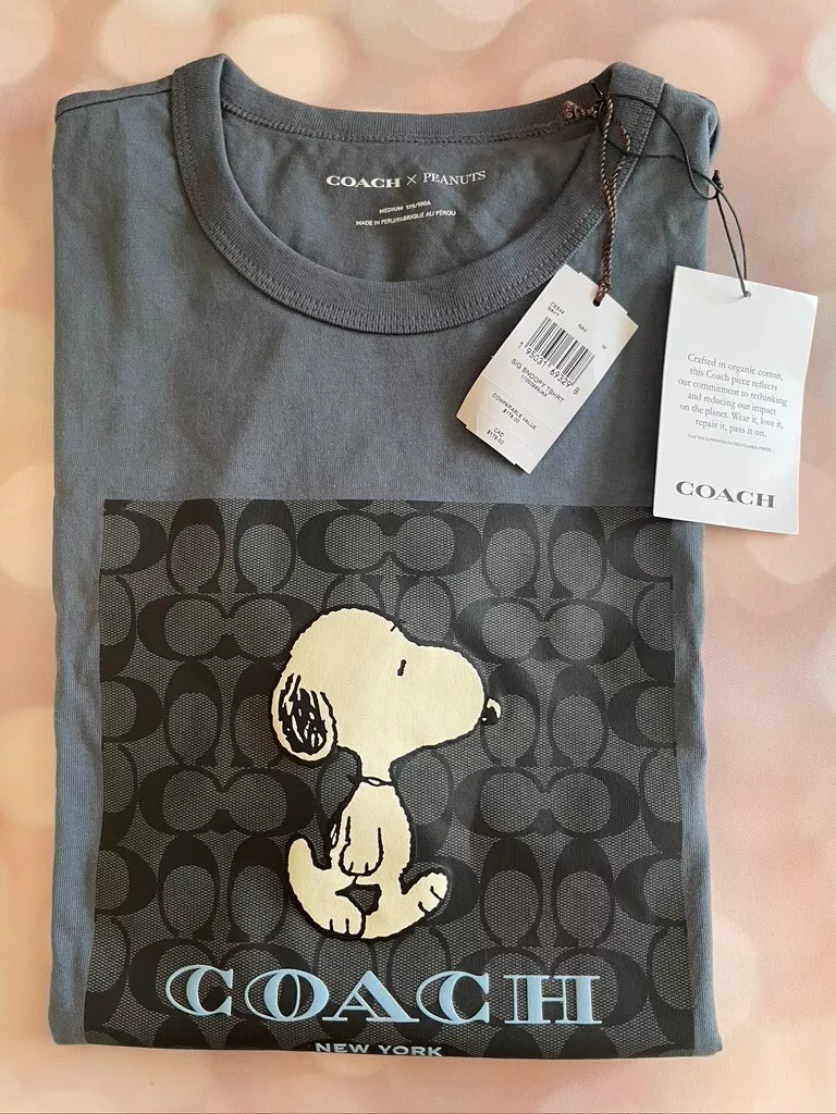NWT $178 Coach X Peanuts MEN'S Signature Snoopy T Shirt Navy