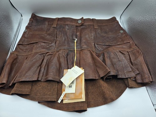 John Galliano Vintage Mini Skirt Women’s Size 44 256 Gonna Pelle Brown Leather