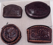Lot of Four Vintage Tooled Leather Mexican Coin Purses