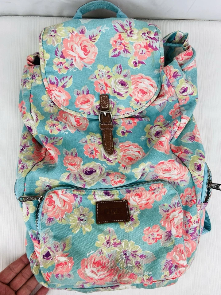 Vintage Victorias Secret Canvas Book Bag Backpack Pink Floral Overnight Weekend - Image 2 of 4