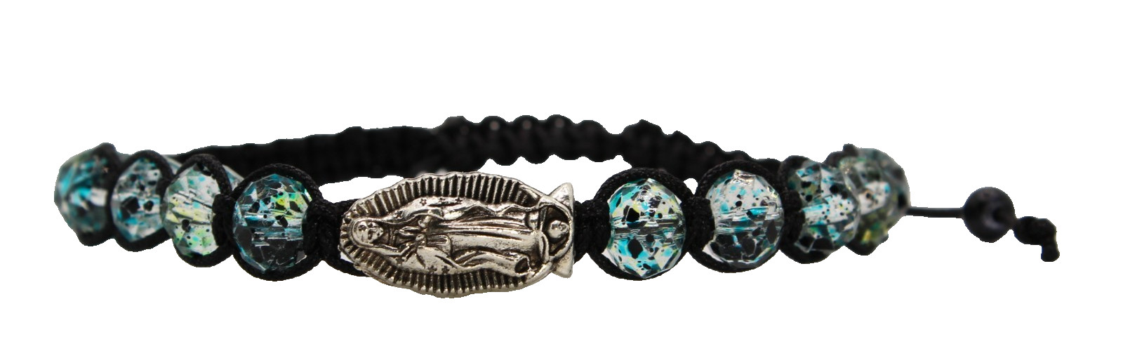 Pulsera Rosario Nuestra Señora de Guadalupe Ajustable con Cuentas de Vidrio Cordado 7 1/2"