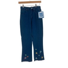 Vintage Y2K Deadstock Girls 8 Embroidered 90s Dark Blue Jeans RARE