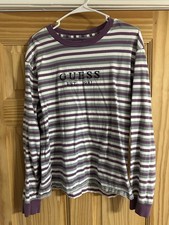 Rare GUESS Los Angeles EST. 1981 Spell Out Striped Long Sleeve T Shirt 2010s M