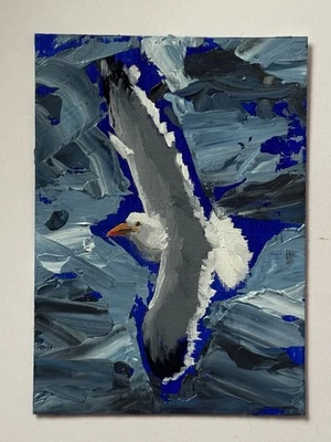 ACEO Blue Seagull Painting Original | oilpaint– Blau Möwe | Artist Trading Card - Bild 1 von 4