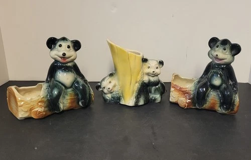Vtg Bear Themed Planters American Bisque Shawnee Pottery McCoy - Lot of 3