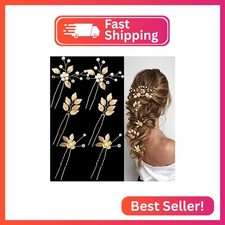 6 Pieces Bridal Wedding Hair Pins Gold Leaf Crystal Pearl Hair Pins Clips Headpi