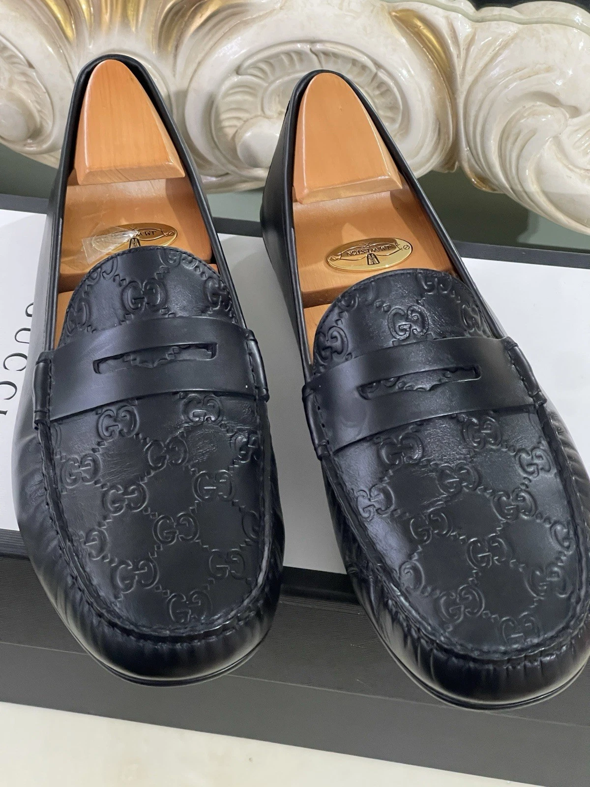 Chaussures mocassins homme Gucci GG monogramme cuir noir UK 11