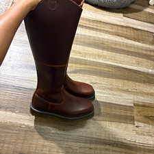Dr. Martens Amaayah Hi Brown Leather Knee High Pull-On Chelsea Lug Boots US 5