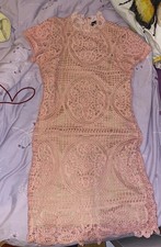 boohoo Women’s Pink Lace Lined Bodycon Mini Dress High Neck Skintight