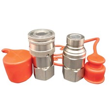 1/2" NPT Flat Face Hydraulic Quick Connect Couplers/Couplings Set w/Dust Caps...
