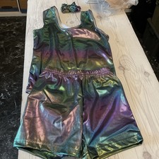 Danskin Leotard Biketard Rainbow Foil Gymnastics 4-6