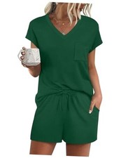 RUMIA Pajamas for Women 2 Piece Cap Sleeve Lounge Short Sets X-Large 05-green