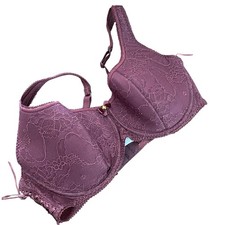 Alegro Bra 36 E Maroon Underwired Side Lacing Rhinestone Light Padding