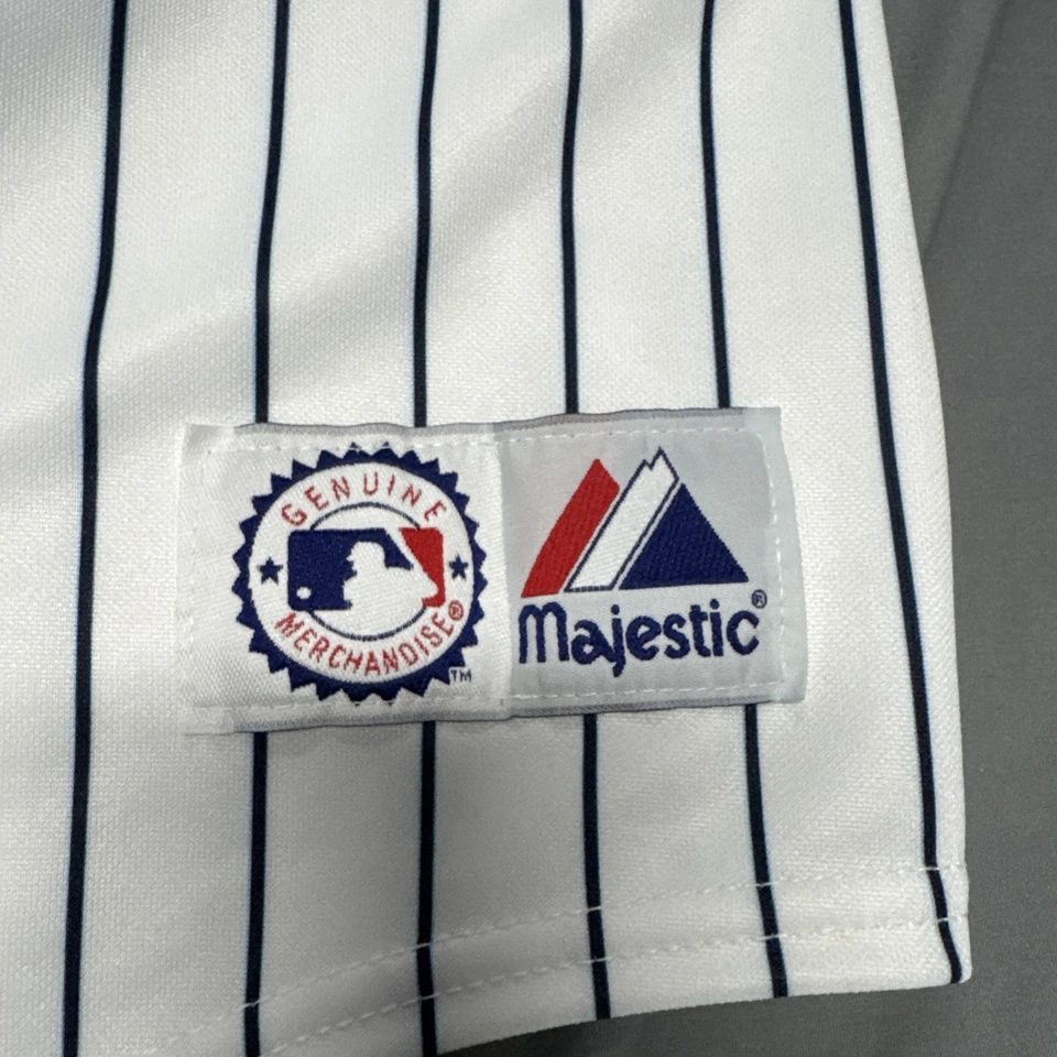 Camiseta Para Hombres Talla 4X Grande New York Yankees #2 Derek Jeter Majestuosa Blanca A Rayas Foto 2 de 4