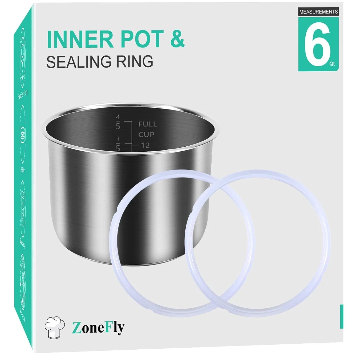 Stainless Steel Pot + 2 Seals for Power Pressure Cooker 6 Qt