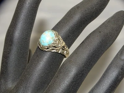 - BELLE BAGUE ARGENT 925° & 1 PIERRE PORCELAINE BLEUE TAILLE 54 BIJOU ANCIEN D - Photo 1/4