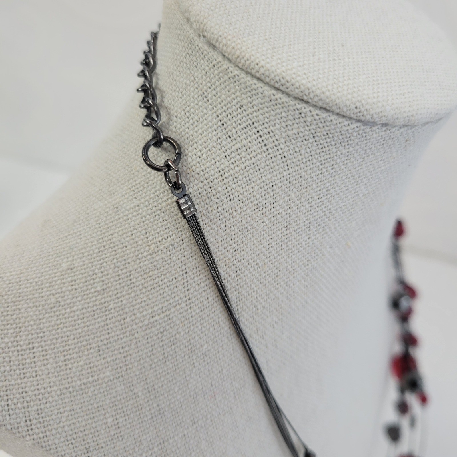 Ruby Red Gunmetal Multi Strand Illusion Necklace … - image 5