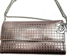 Christian Dior Cannage Chain Strap Wallet Clutch Lady Dior metallic sheen finish