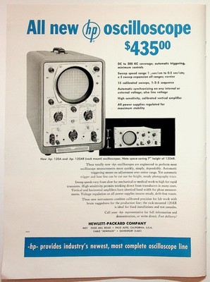 Vintage HP Oscilloscope Ad 1950s/60s Hewlett-Packard 120A 120AR Electronics
