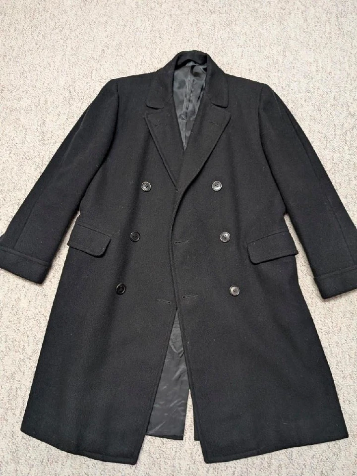 Abrigo negro vintage años 50 Union Made USA lana TWEED doble botonadura 40 Foto 3 de 4