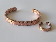 Matte Pure Copper Magnetic Bracelet  Ring Set Arthritis Therapy Cuff Twist