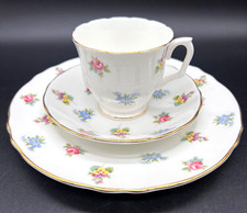 Vintage Crown Staffordshire Floral Bouquet Tea Trio Set Cup Saucer Salad Plate