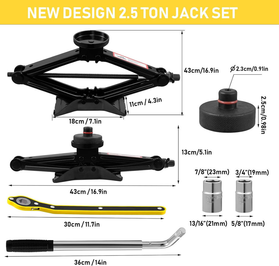 Car Jack Kit 2.5 Ton/5512 Lbs, Universal Scissor Jack for Car with