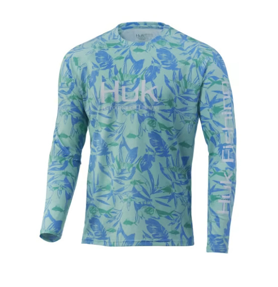 Мужская футболка с длинным рукавом NWT Huk Ocean Palm Mens Pursuit Размер L UPF