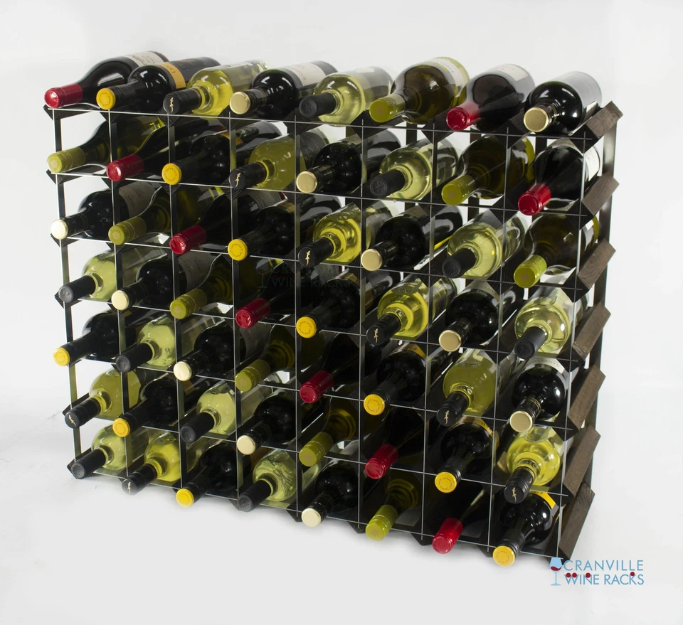 Porte-Bouteilles Cranville 56 bouteilles Chêne Foncé Bois Métal Noir Assemblé - Photo 1/4