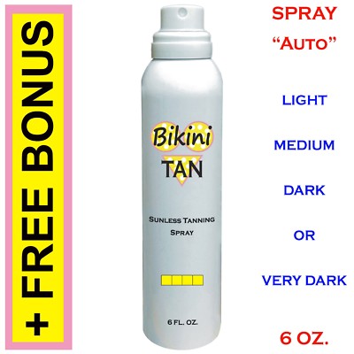 BIKINI TAN - Sunless Self Tanning Spray (Auto) 6 oz + Mitt, Gloves & Best Tanner