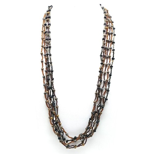 Multi-Strand Beaded Necklace With Earth Tones & Brass Clasp
