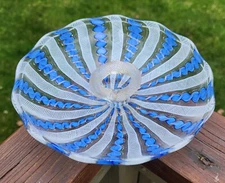 Murano Latticino Venetian Glass Dish Center Ring Handle Gold Cobalt Blue Spiral