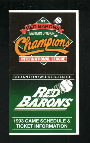Scranton Wilkes Barre Red Barons 1993 Pocket Schedule Red Baron Pizza scranton-wilkes-barre-red-barons-1993-pocket-schedule-red-baron-pizza