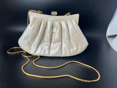 Judith Leiber White Cream Lizard Leather Clutch or Handbag