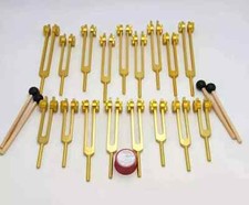 9 SOLFEGGIO and 9 CHAKRA GOLD WEIGHTED TUNING FORK Set Tuned .25Hz SOUND HEALING