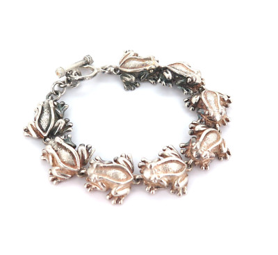 Vintage Mexican Sterling Silver Leaping Frog Link Bracelet Length 18cm 33.6g