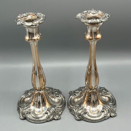 Paire de chandeliers antiques plaqués argent sur cuivre art nouveau qualité anglaise - Photo 1/16