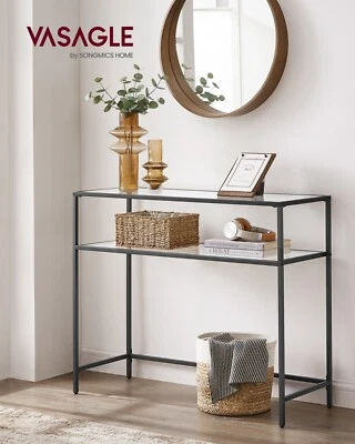 SONGMICS Console Table Tempered Glass Table Modern Sofa or Entryway Table Black LGT025B01