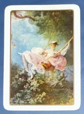 EW334 Swap Playing Card 1 OLD ENGLISH WIDE LADY ON A SWING OLDE WORLDE ART