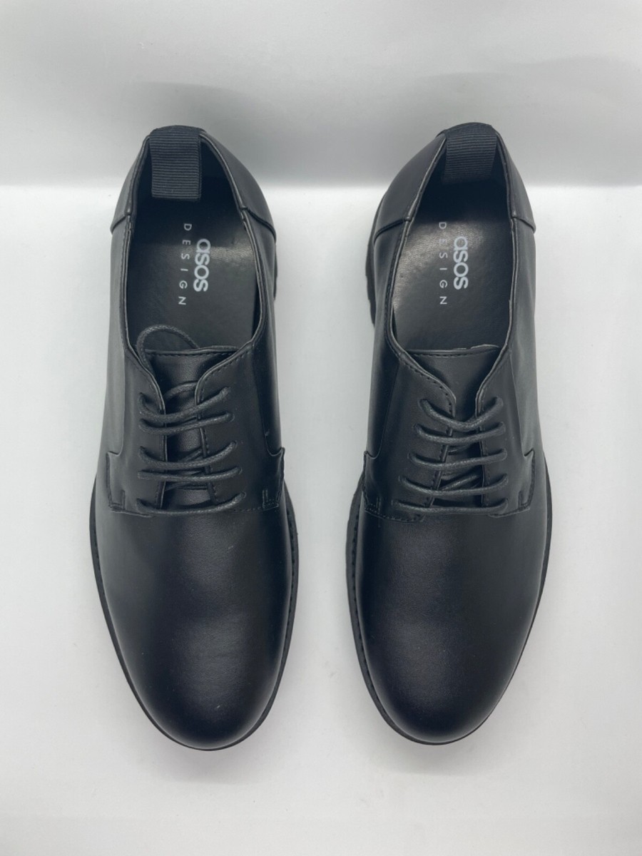 ASOS DESIGN lace up shoes in black faux leather on raised chunky sole